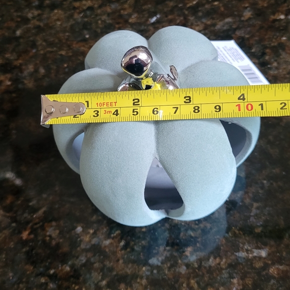 Harvest Lighted Velvet Pumpkin  Light Blue with Silver Shiny Stem  NEW - Picture 9 of 9